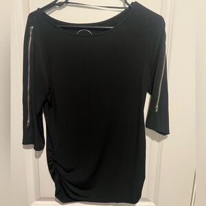 INC International Concepts Black Long Sleeve Top with Zipper Details